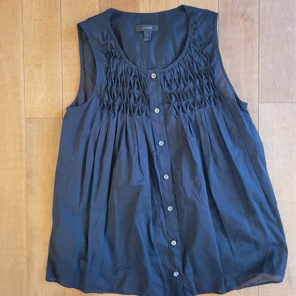 J.Crew Smocked Sleeveless Button-Front Top Black Size 0 - Picture 3 of 4